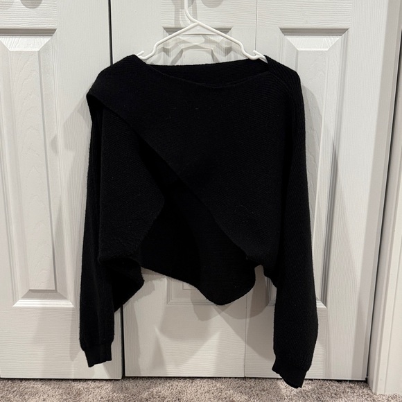 Black Cropped Open Back Women's Sweater - Picture 2 of 2